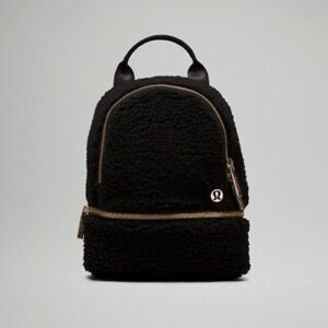 NWT lululemon Black Sherpa Mini Backpack with Gold Hardware
